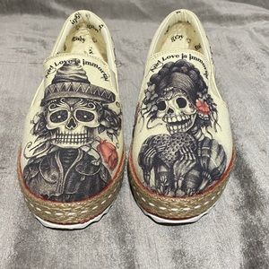 Sugar skull slip on espadrilles